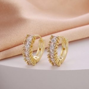 Copper Plated Baguette Cubic Zirconia Hoop Earrings