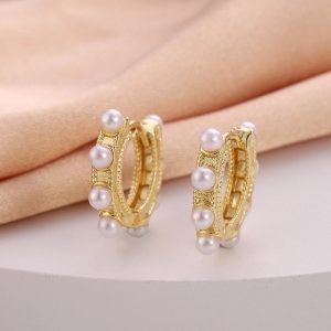 Gold Pearl Studded Hoop Copper Plated Earrings