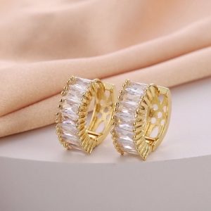 1 Pair Casual Minimalist Copper Plated Baguette Crystal Hoop Earrings