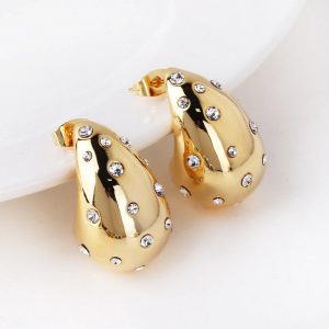 Vintage Style Water Droplets Plating Inlay Brass Artificial Gemstones Crystal 18k Gold Plated White Gold Plated Ear Studs