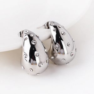 Vintage Style Water Droplets Plating Inlay Brass Artificial Gemstones Crystal Platinum White Diamond Ear Studs