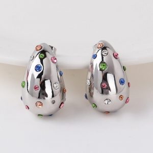 Vintage Style Water Droplets Plating Inlay Brass Artificial Gemstones Platinum Color Zirconium Ear Studs