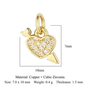 Heart Shape Copper Plating Inlay Zircon 18k Gold Plated Charms