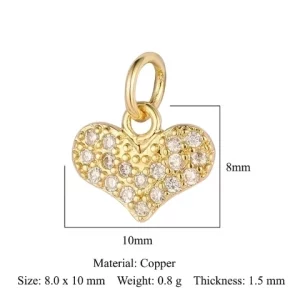 Heart Shape Copper Plating Inlay Zircon 18k Gold Plated Charms