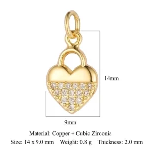 Heart Shape Copper Plating Inlay Zircon 18k Gold Plated Charms