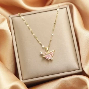 Pink Gold Vintage Style Titanium Steel Pendant Necklace