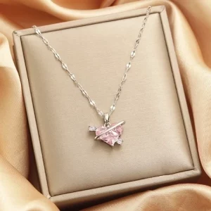 Pink Silver Vintage Style Titanium Steel Pendant Necklace
