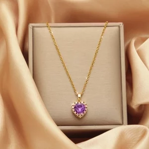 Golden Embrace Purple Heart Titanium Steel Pendant Necklace