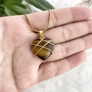 Lady Heart Shape Crystal Knitting Charms Natural Yellow Tiger-stone-without Chain