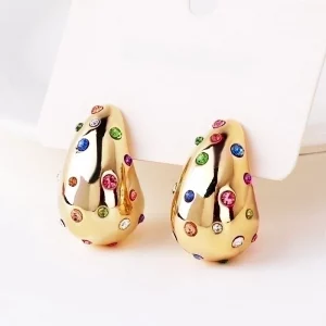 Vintage Style Water Droplets Plating Inlay Brass Artificial Gemstones Crystal 18k Gold Plated Multi-Colored Plated Ear Studs