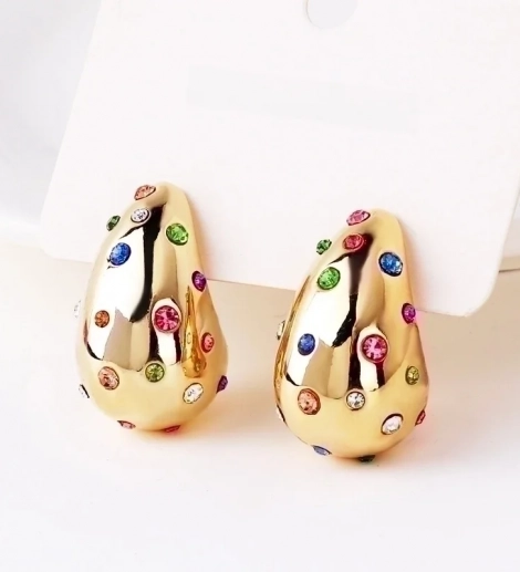 Brass tear drop mulit-color gemstones